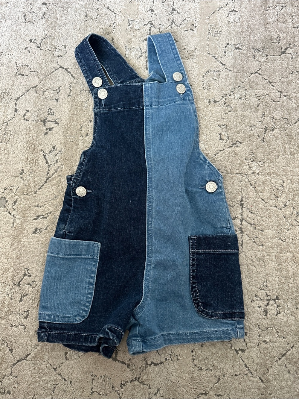 Kids Two-Tone Denim Short Overalls - Blue